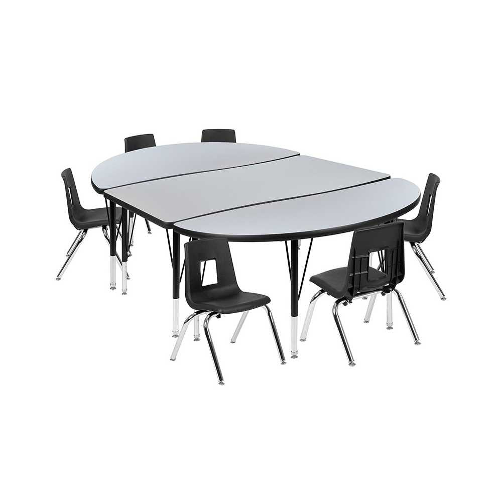 76" Oval Wave Collaborative Laminate Activity Table Set with 12" Student Stack Chairs, Gray/Black