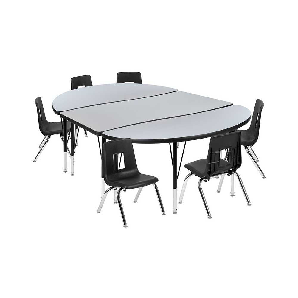 76" Oval Wave Collaborative Laminate Activity Table Set with 14" Student Stack Chairs, Gray/Black