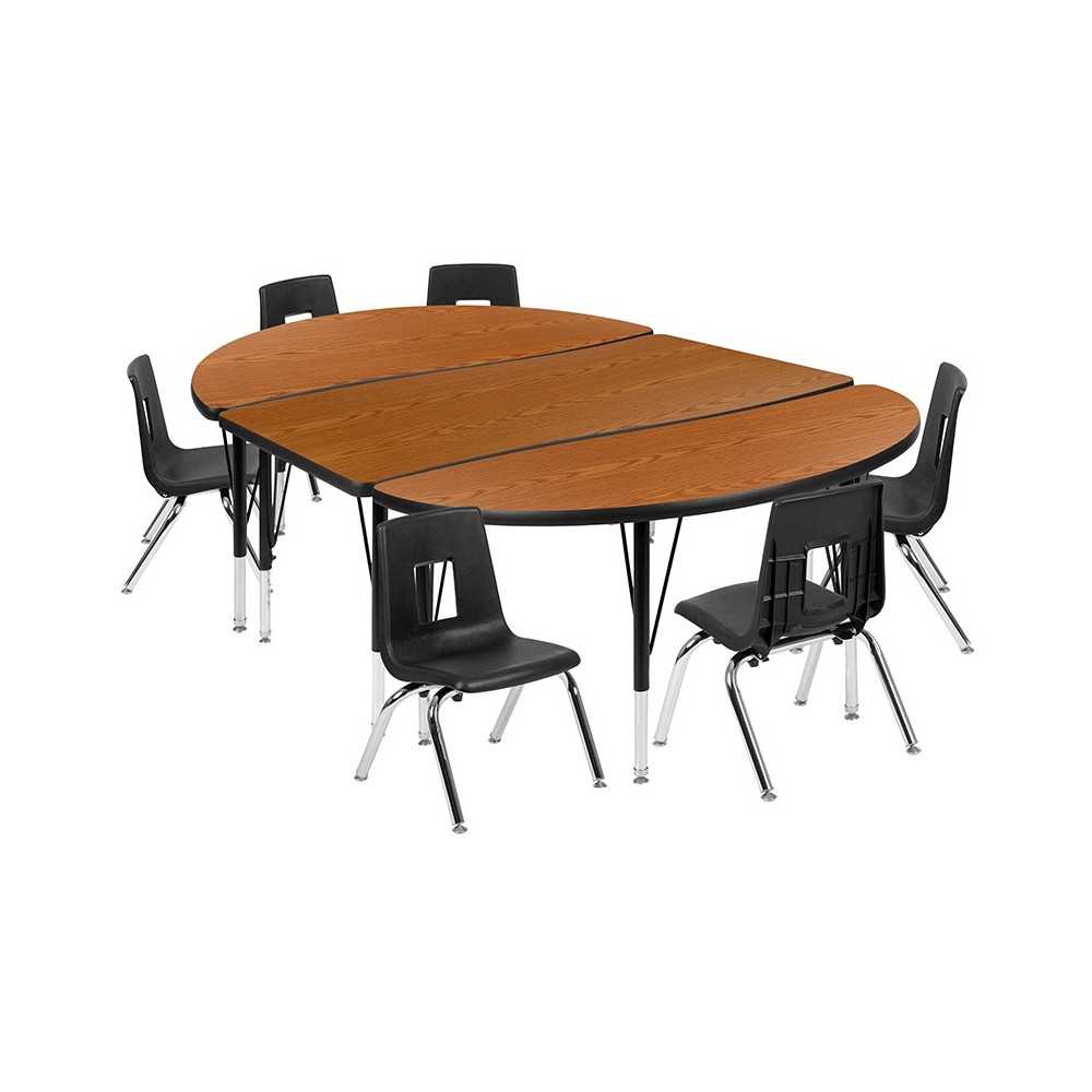 76" Oval Wave Collaborative Laminate Activity Table Set with 14" Student Stack Chairs, Oak/Black