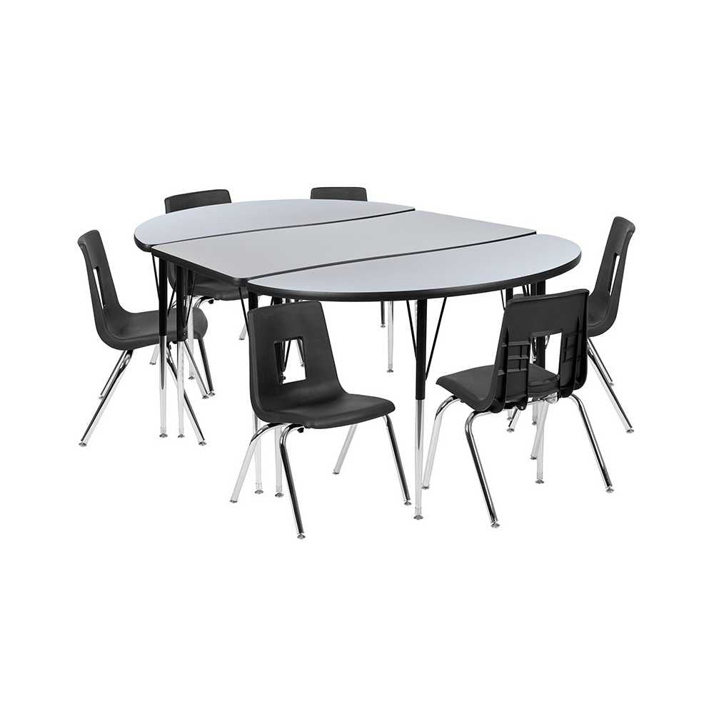 76" Oval Wave Collaborative Laminate Activity Table Set with 16" Student Stack Chairs, Gray/Black