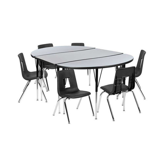 76" Oval Wave Collaborative Laminate Activity Table Set with 16" Student Stack Chairs, Gray/Black