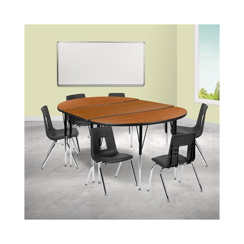 76" Oval Wave Collaborative Laminate Activity Table Set with 16" Student Stack Chairs, Oak/Black