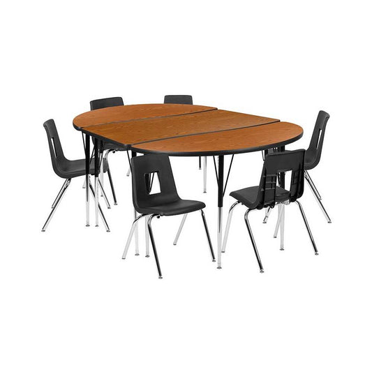 76" Oval Wave Collaborative Laminate Activity Table Set with 18" Student Stack Chairs, Oak/Black