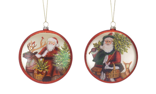 Santa Disc (Set Of 6) 5.5"H Glass