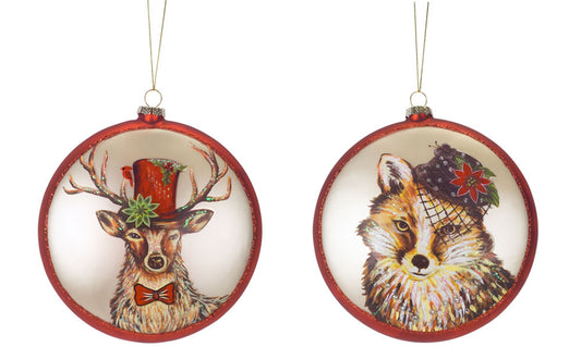 Deer And Fox Disc (Set Of 6) 6.75"H Glass
