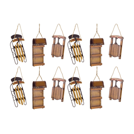 Sled Ornament (Set Of 12) 5.75"H Wood