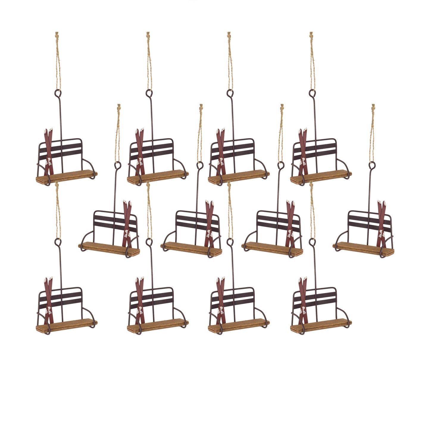 Ski Chair Lift Ornament (Set Of 12) 5.25"H Wood/Metal