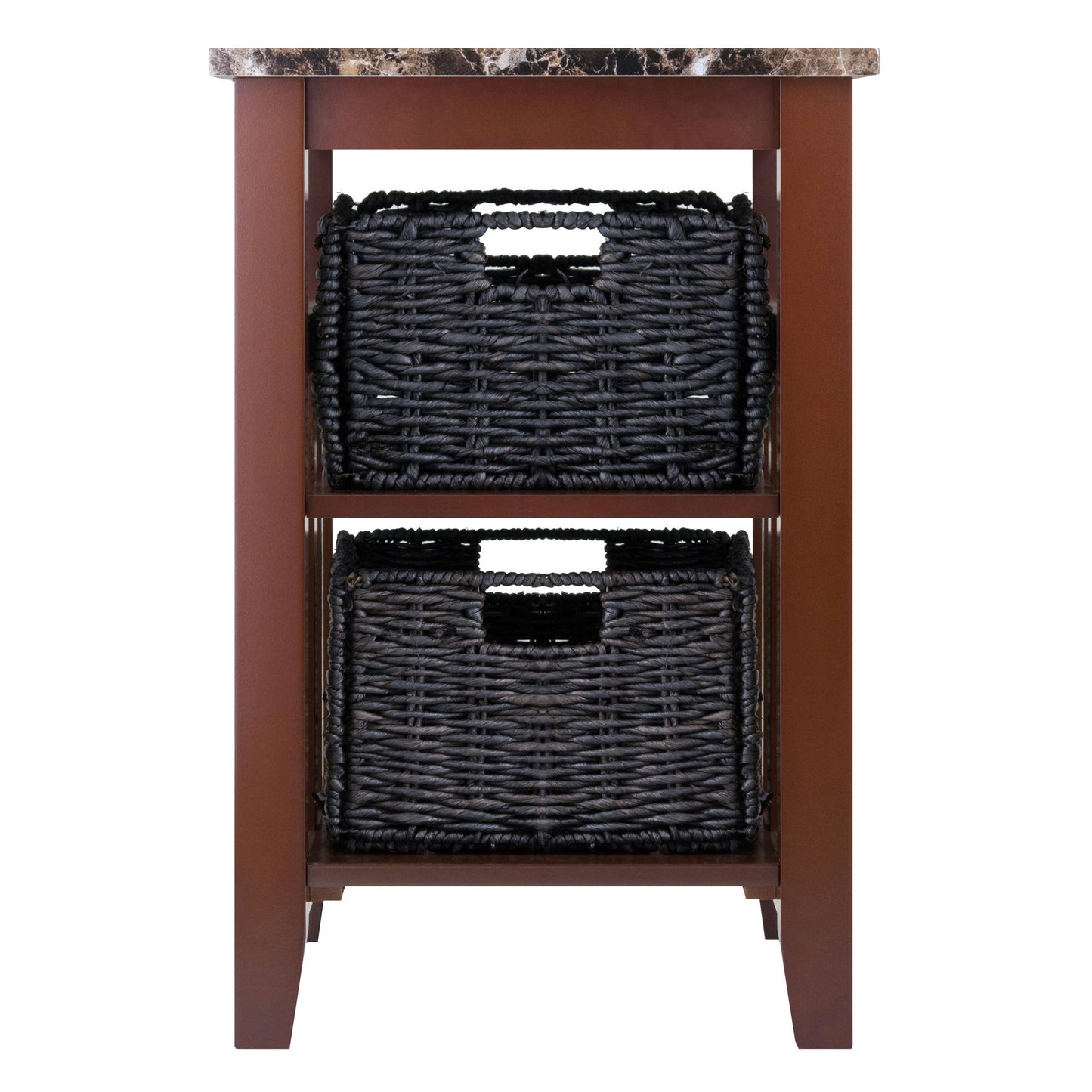 Zoey Accent Table w/ 2 Foldable Corn Husk Baskets, Faux Marble Top, Natural