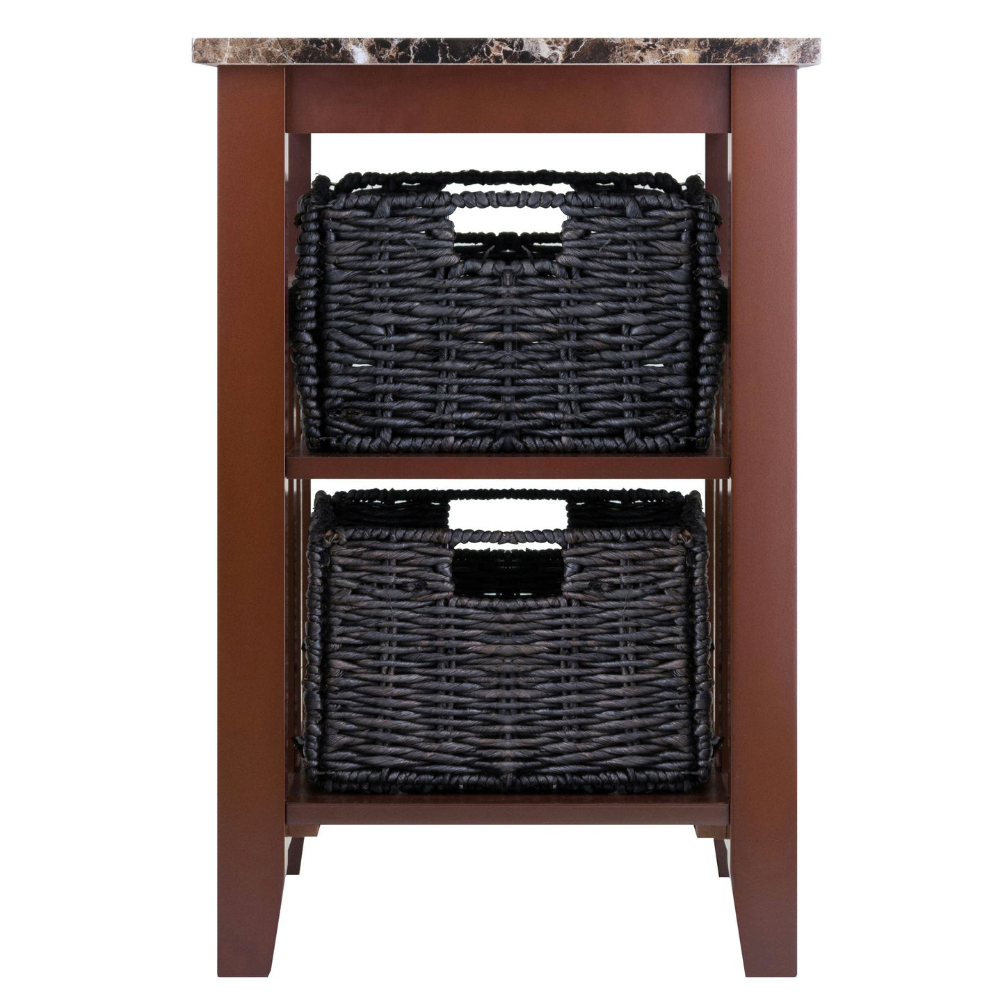 Zoey Accent Table w/ 2 Foldable Corn Husk Baskets, Faux Marble Top, Natural