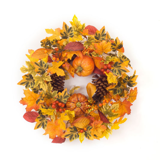 Pumpkin/Gourd/Fall Leaf Candle Ring 20.5"D Polyester (Fits A 6" Candle)