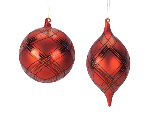Plaid Ornament (Set Of 6) 7"H, 9.75"H Glass