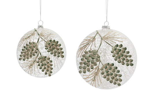 Pine Cone Disc Ornament (Set Of 4) 5.5"H, 6.5"H Glass
