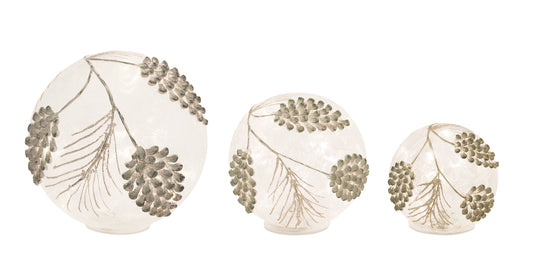 Pine Cone Globes/Timer (Set Of 3) 4.25"H, 6"H, 8"H Glass