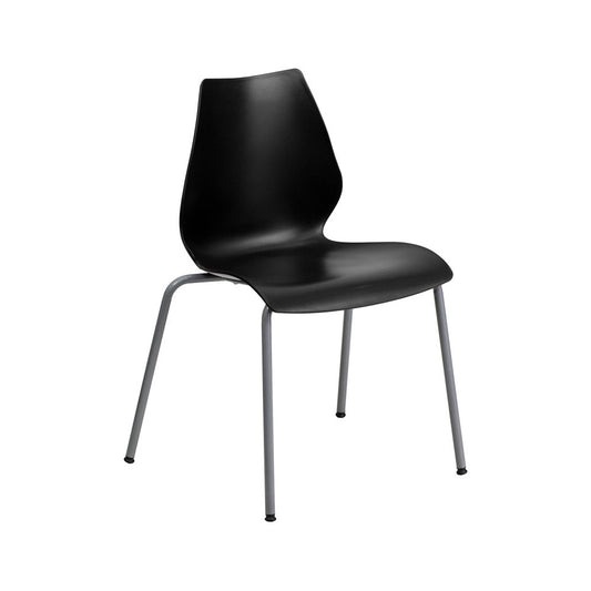 770 lb. Capacity Black Stack Chair with Lumbar Support and Silver Frame