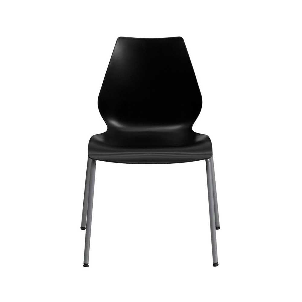 770 lb. Capacity Black Stack Chair with Lumbar Support and Silver Frame