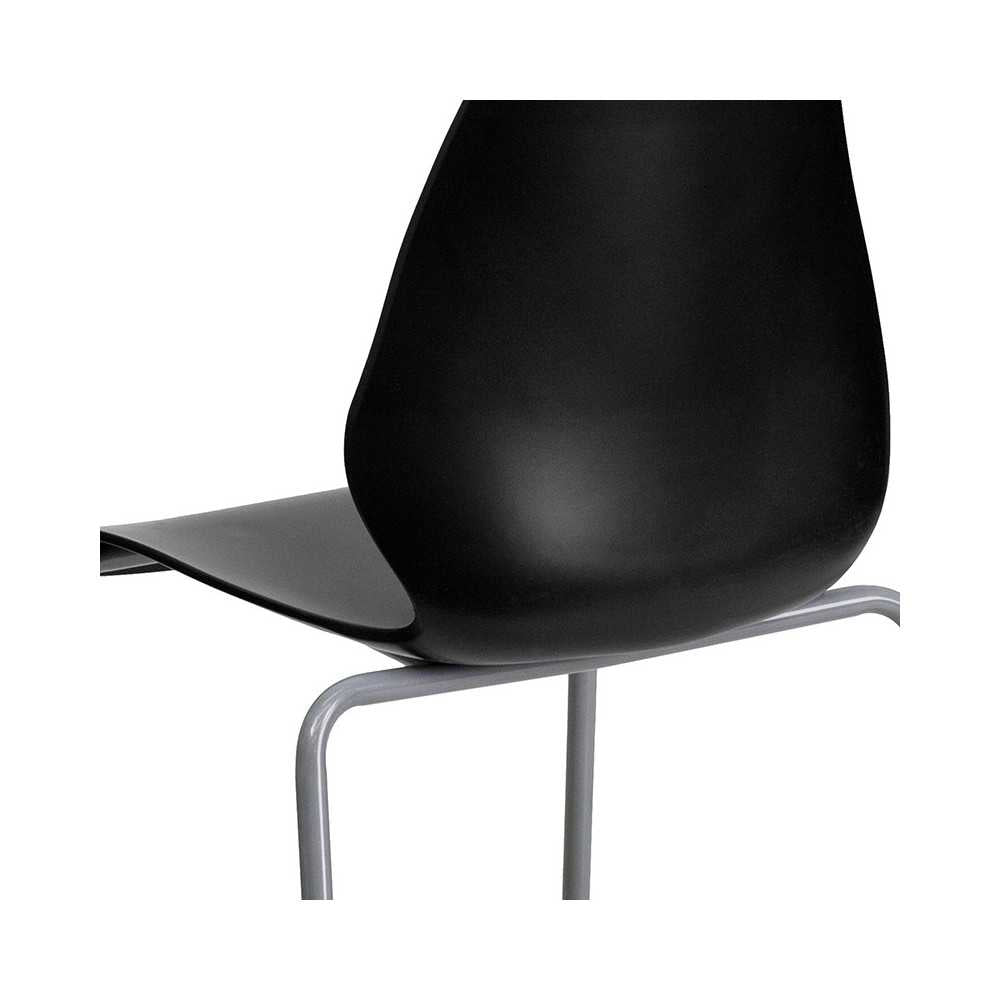 770 lb. Capacity Black Stack Chair with Lumbar Support and Silver Frame