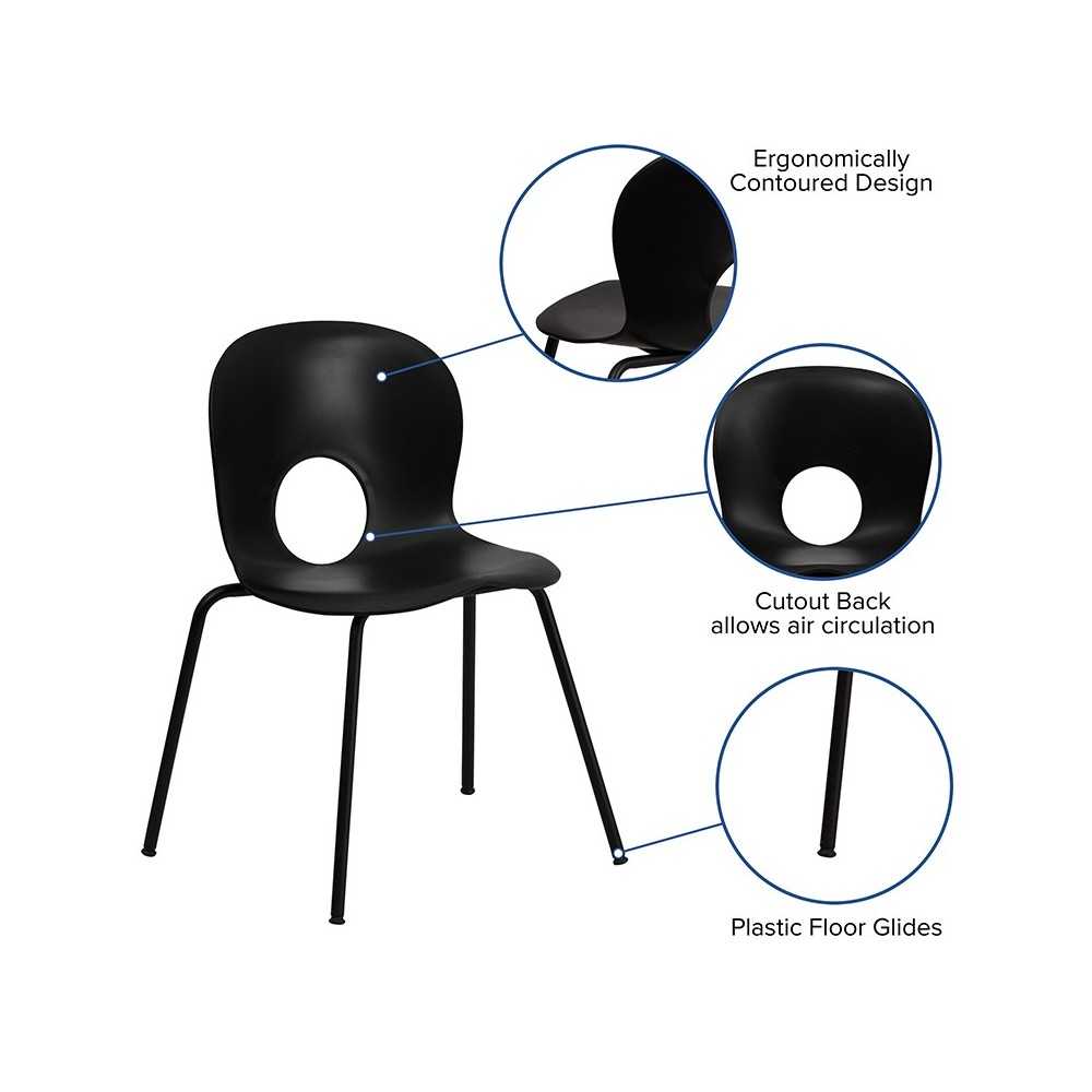 770 lb. Capacity Designer Black Plastic Stack Chair with Black Frame