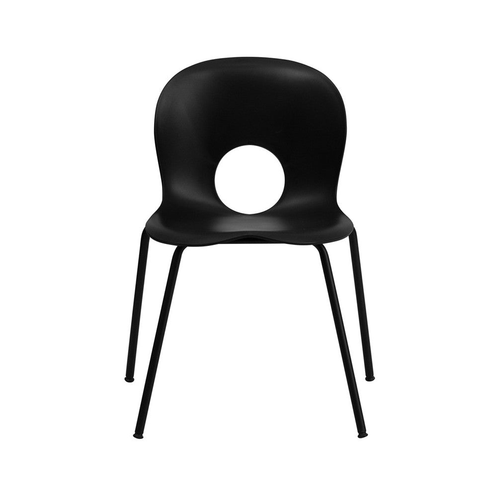 770 lb. Capacity Designer Black Plastic Stack Chair with Black Frame