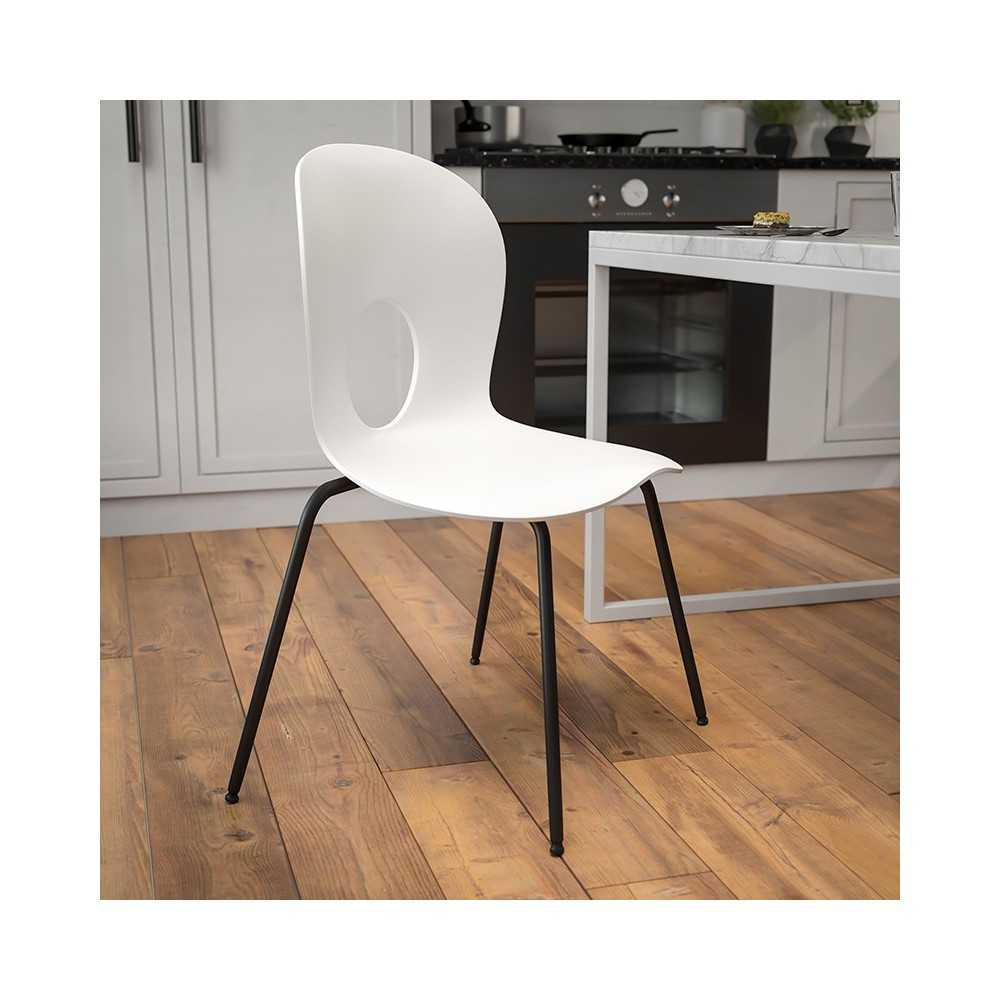 770 lb. Capacity Designer White Plastic Stack Chair with Black Frame