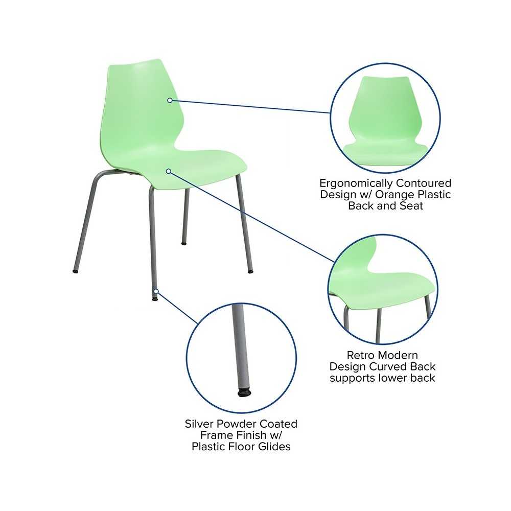 770 lb. Capacity Green Stack Chair with Lumbar Support and Silver Frame