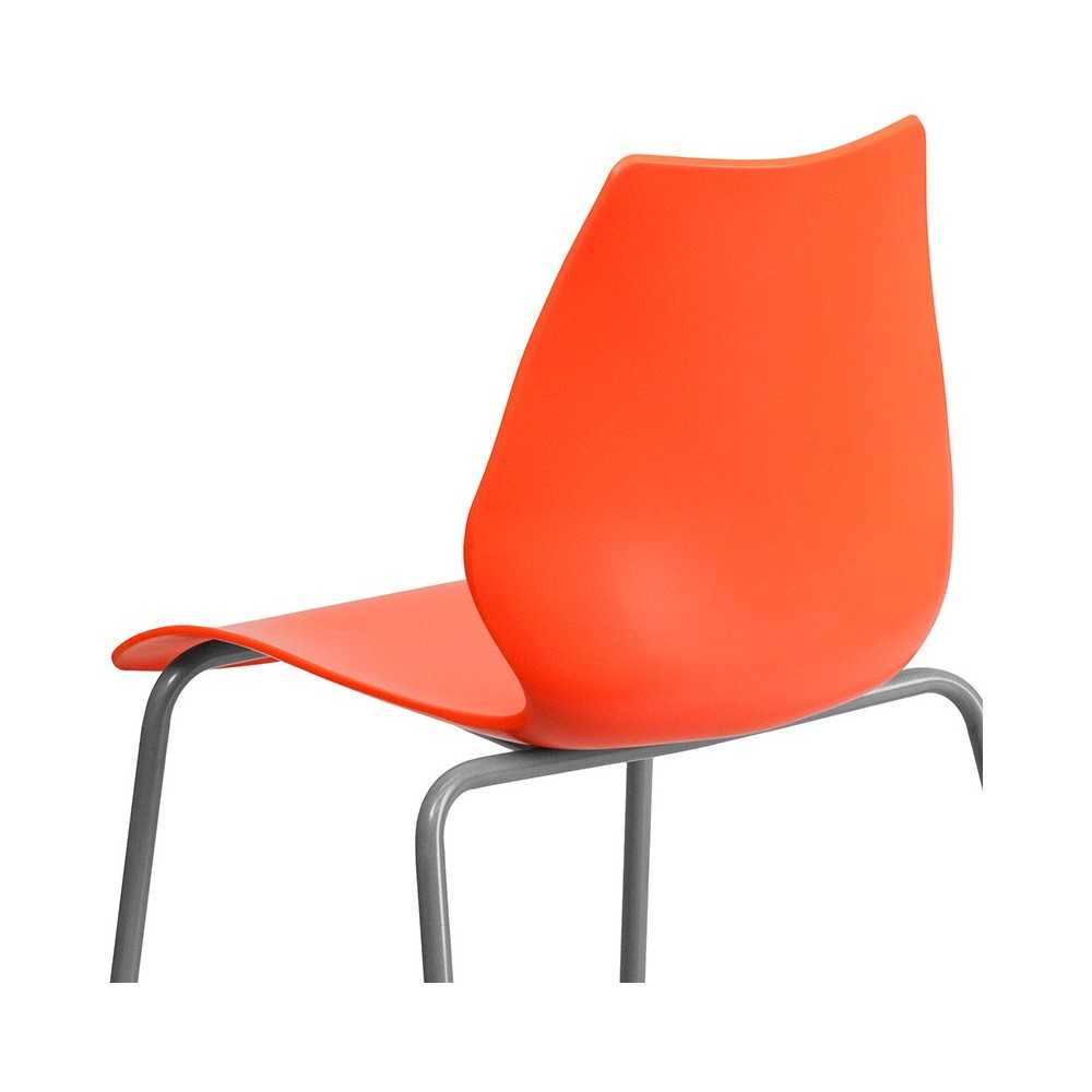 770 lb. Capacity Orange Stack Chair with Lumbar Support and Silver Frame