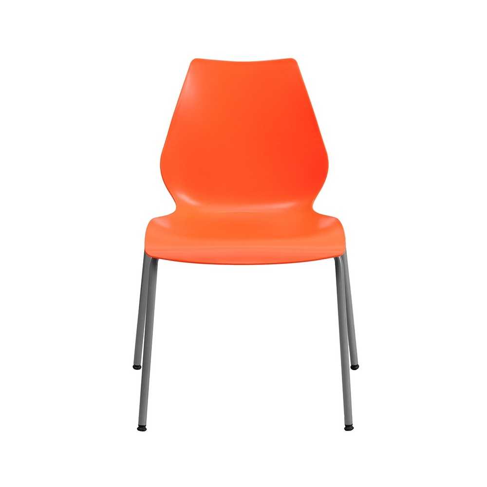 770 lb. Capacity Orange Stack Chair with Lumbar Support and Silver Frame