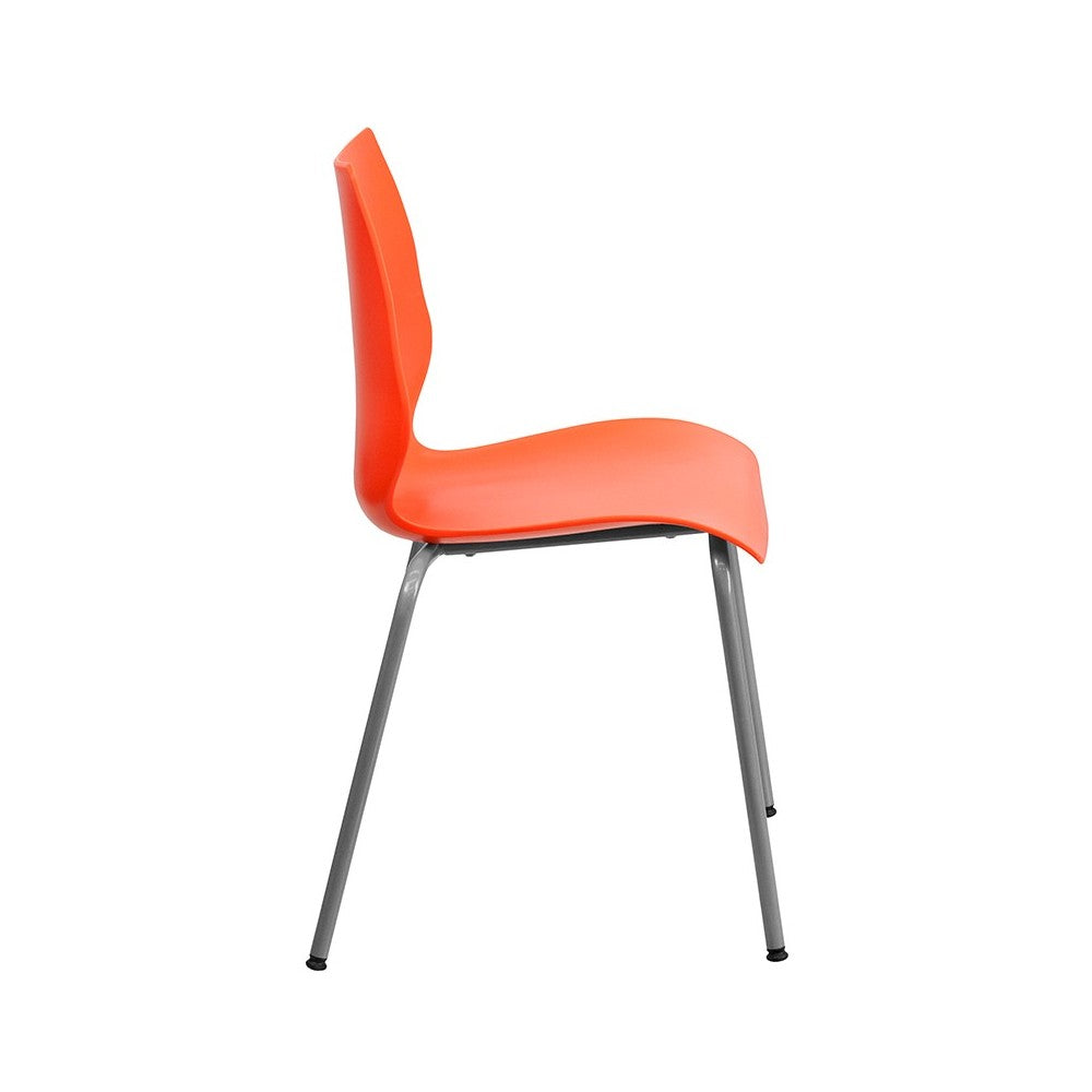 770 lb. Capacity Orange Stack Chair with Lumbar Support and Silver Frame