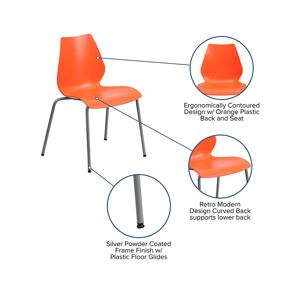 770 lb. Capacity Orange Stack Chair with Lumbar Support and Silver Frame