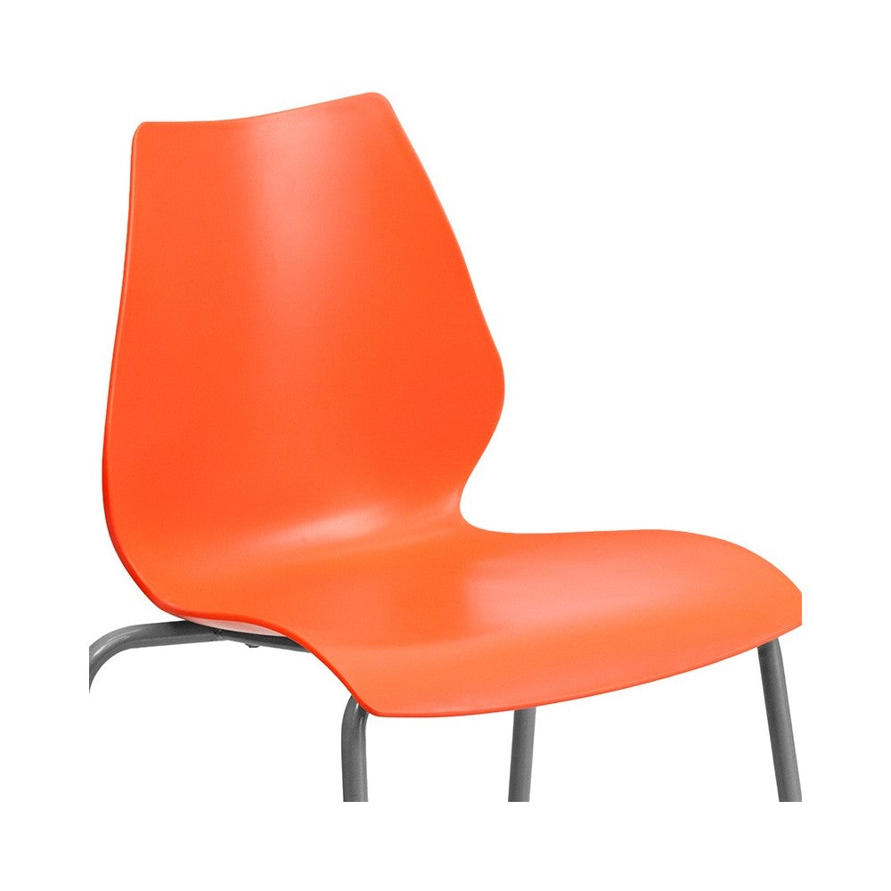 770 lb. Capacity Orange Stack Chair with Lumbar Support and Silver Frame