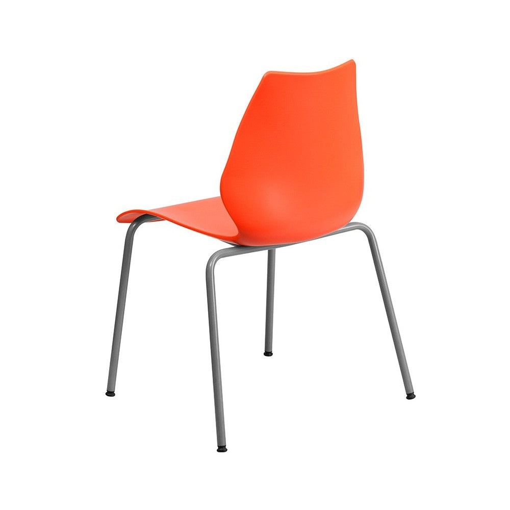 770 lb. Capacity Orange Stack Chair with Lumbar Support and Silver Frame
