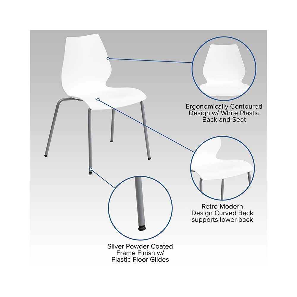 770 lb. Capacity White Stack Chair with Lumbar Support and Silver Frame
