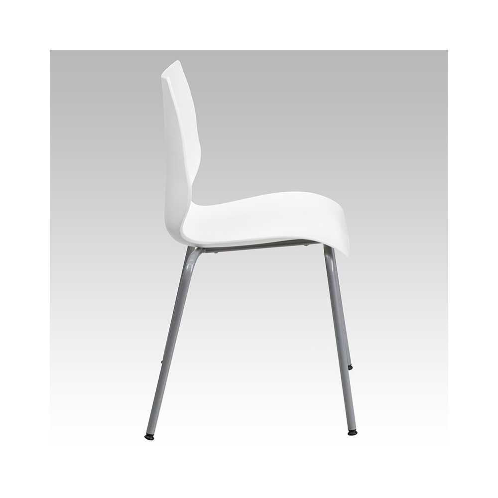 770 lb. Capacity White Stack Chair with Lumbar Support and Silver Frame