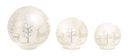 Deer And Tree Globe/Timer (Set Of 3) 4.25"H, 5.5"H, 7.75"H Glass