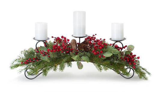 Pine/Berry Eucalyptus Centerpiece 33" x 10.5"H Polyester/Foam