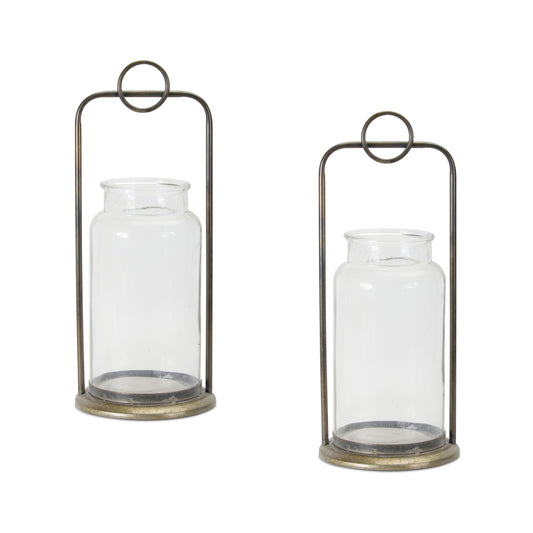 Candle Holder (Set Of 2) 7.75" x 19.5"H Glass/Iron