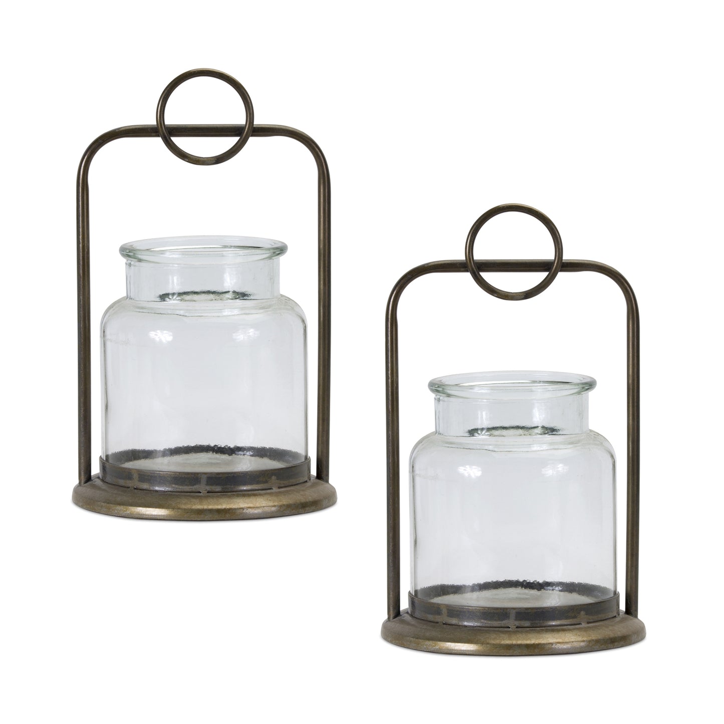 Candle Holder (Set Of 2) 8" x 13"H Glass/Iron