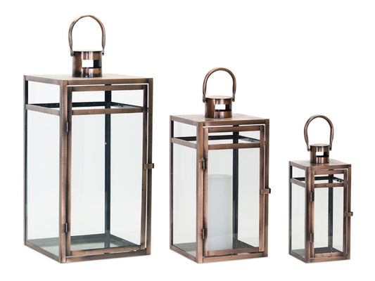 Lantern (Set Of 3) 11.75"H, 16"H, 20.5"H Metal/Glass