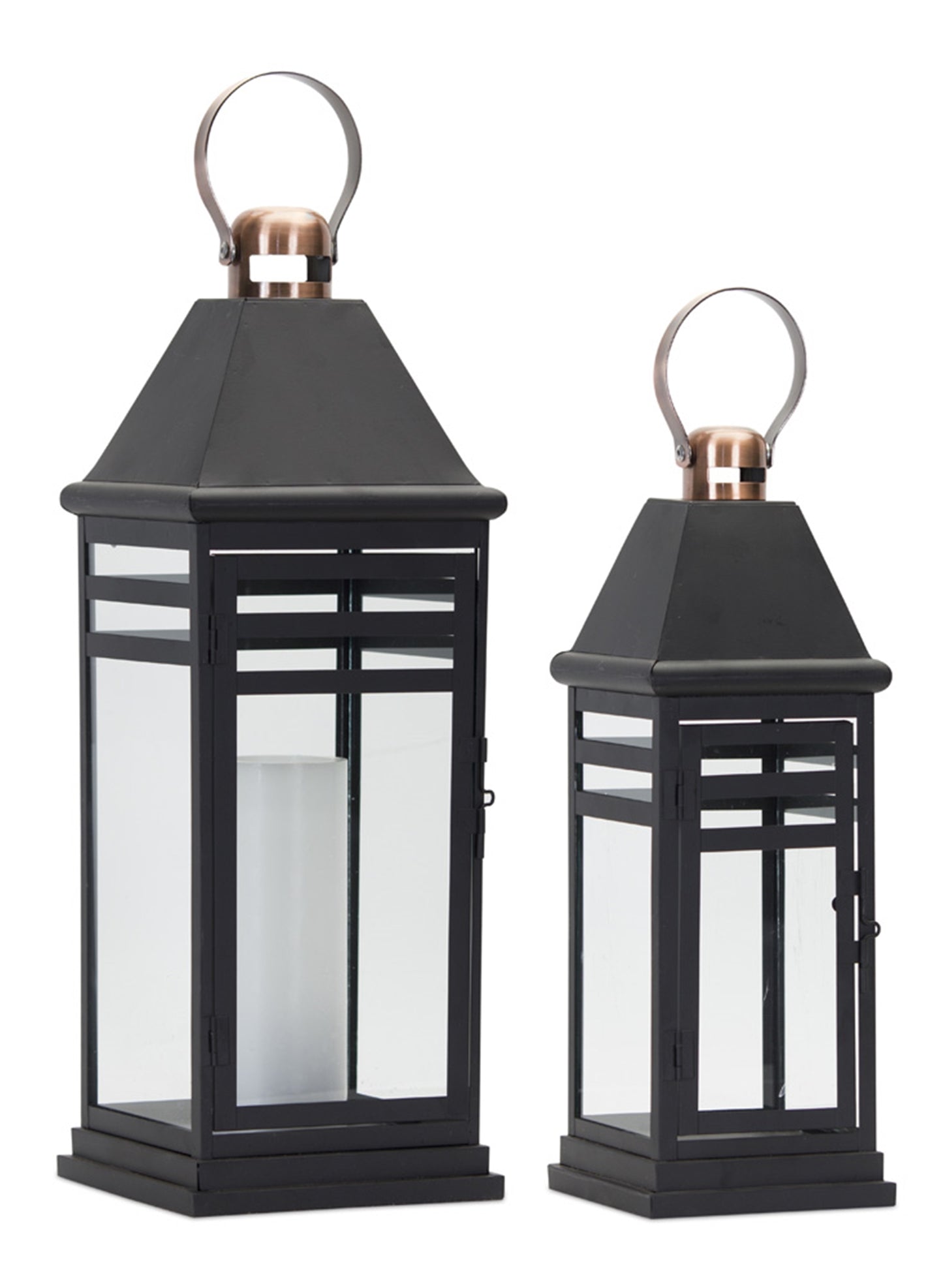 Lantern (Set Of 2) 16.25"H, 20.5"H Metal/Glass