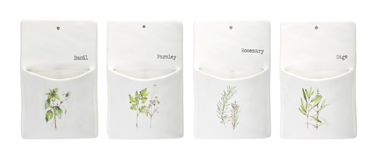 Herb Wall Pocket (Set Of 4) 5.25" x 8.5"H Ceramic