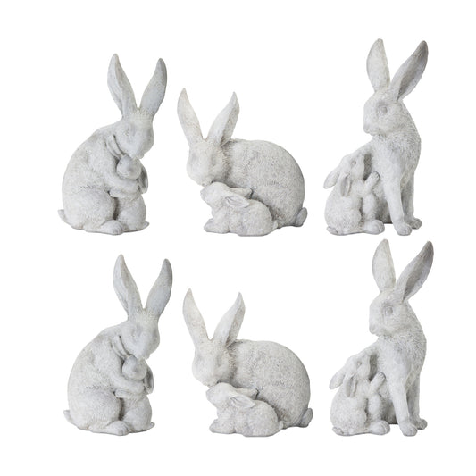 Rabbit With Bunny (Set Of 6) 4.5"H, 5.5"H, 6"H Resin/Stone Powder