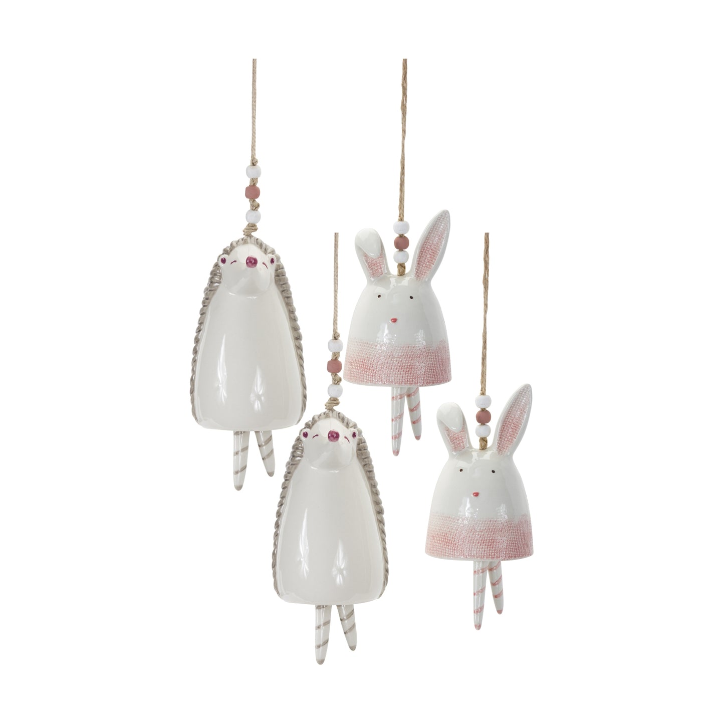 Bunny/Hedgehog Bell (Set Of 4) 4.75"H, 7"H Stoneware