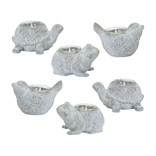 Animal Tea Light Holder (Set Of 6) 3"H, 3.5"H, 4"H Resin/Stone Powder