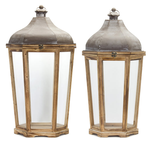 Lantern (Set Of 2) 28.5"H, 33"H Iron/Wood