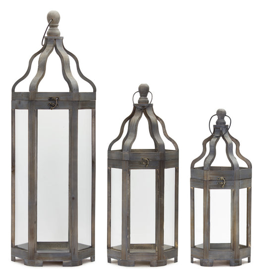 Lantern (Set Of 3) 19.5"H, 25"H, 36"H Wood/Iron