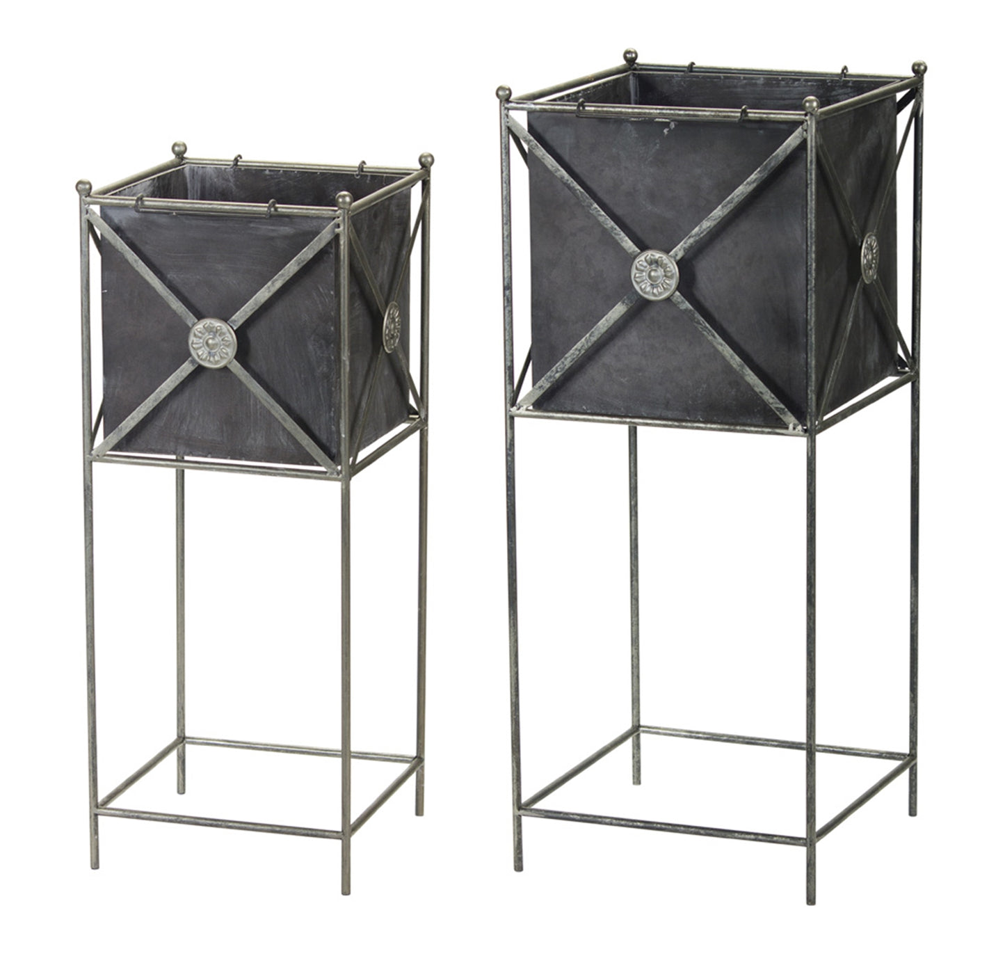 Planter (Set Of 2) 11" x 28"H, 13" x 32"H Metal