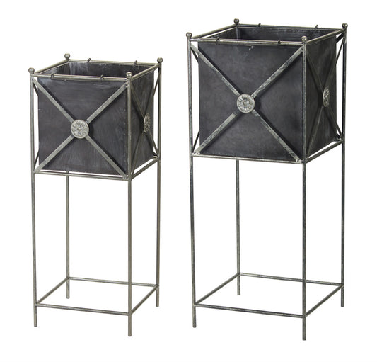 Planter (Set Of 2) 11" x 28"H, 13" x 32"H Metal