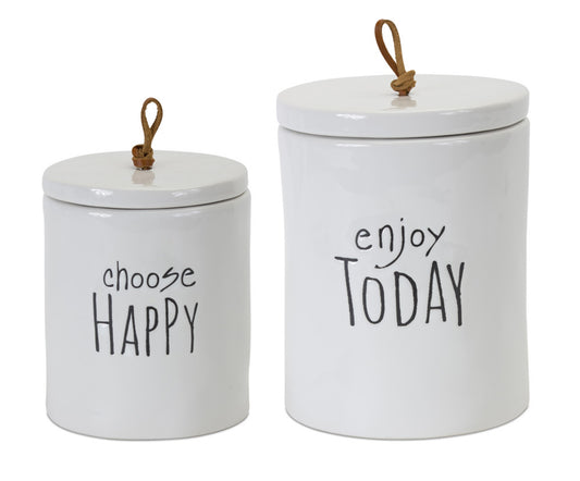Canister (Set Of 2) 5.75"H, 7.25"H Stoneware
