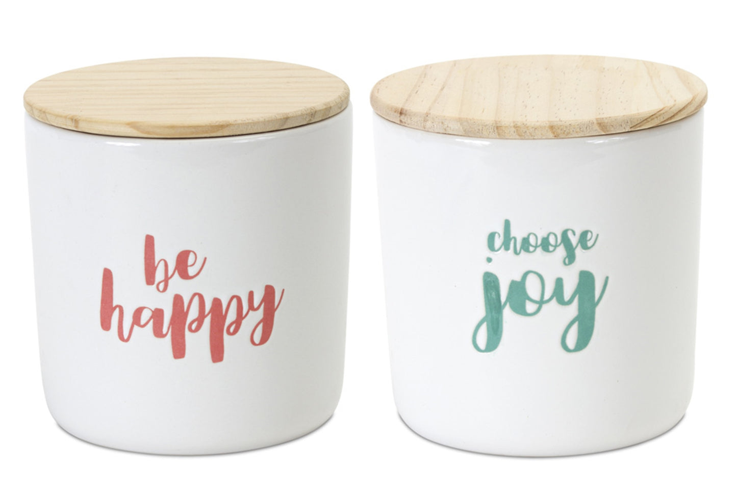Canister (Set Of 2) 4.75"H Wood/Stoneware
