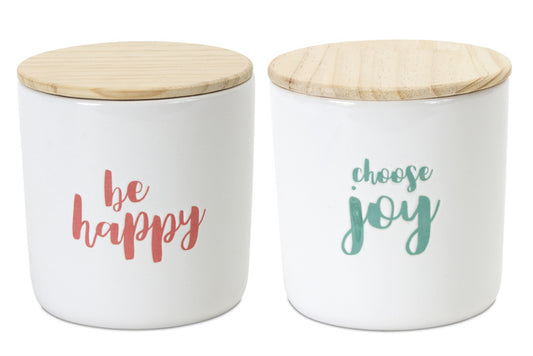 Canister (Set Of 2) 4.75"H Wood/Stoneware