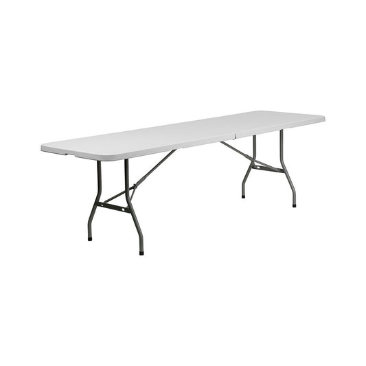 8-Foot Bi-Fold Granite White Plastic Banquet and Event Folding Table with Carrying Handle